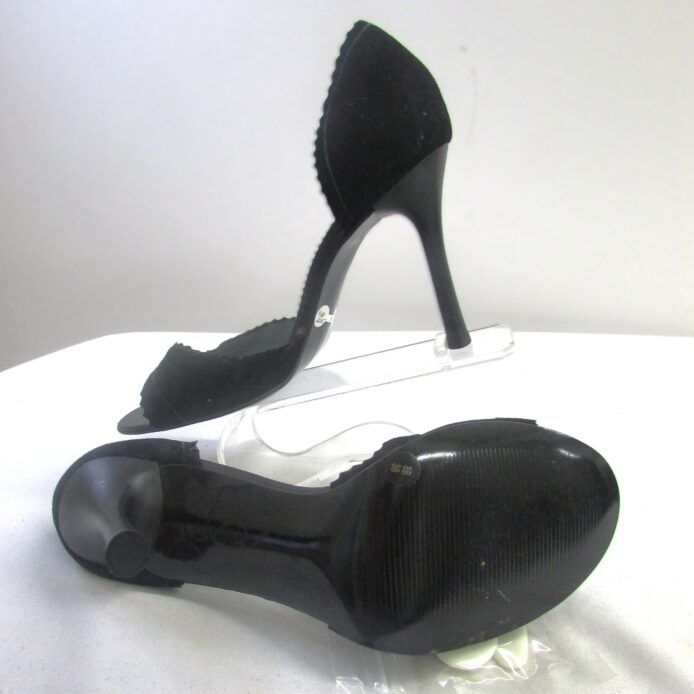BCBG Women's Black Suede Slip-on Open toe Heels Size 8 - Image 6