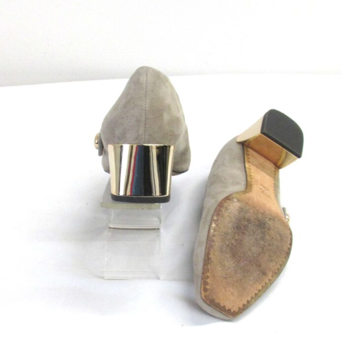 Tory Burch Mary Jane Heels, Taupe Genuine Suede, 2" gold heel, Square Toe Size 8.5 - Image 5