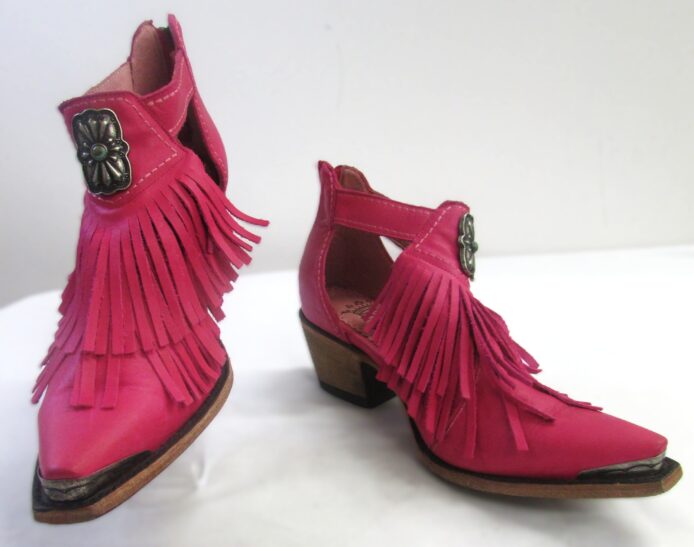 June Gypsy by Lane Boots, Pink Leather Cowboy Ankle Boots w Fringe Size 9