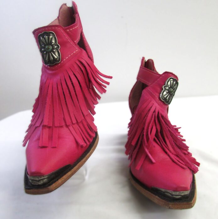 June Gypsy by Lane Boots, Pink Leather Cowboy Ankle Boots w Fringe Size 9 - Image 2