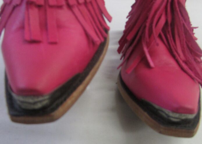 June Gypsy by Lane Boots, Pink Leather Cowboy Ankle Boots w Fringe Size 9 - Image 3
