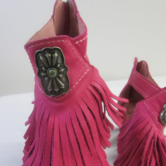 June Gypsy by Lane Boots, Pink Leather Cowboy Ankle Boots w Fringe Size 9 - Image 4