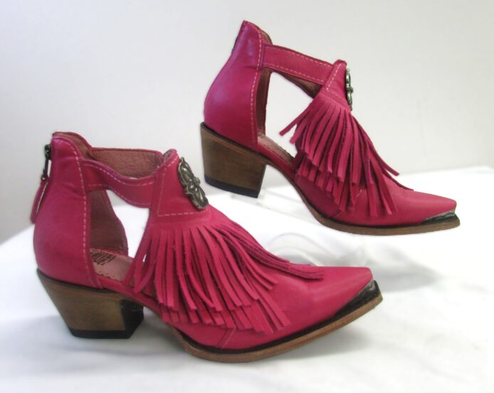 June Gypsy by Lane Boots, Pink Leather Cowboy Ankle Boots w Fringe Size 9 - Image 6