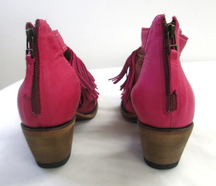 June Gypsy by Lane Boots, Pink Leather Cowboy Ankle Boots w Fringe Size 9 - Image 7