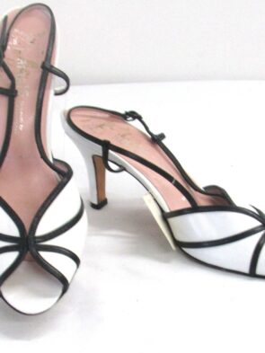 Amalfi Women Vintage Shoes Exclusively for Nordstrom, White/Black Peeptoe, Slingback Heels Size 8.5