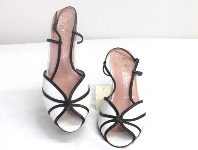 Amalfi Women Vintage Shoes Exclusively for Nordstrom, White/Black Peeptoe, Slingback Heels Size 8.5 - Image 2
