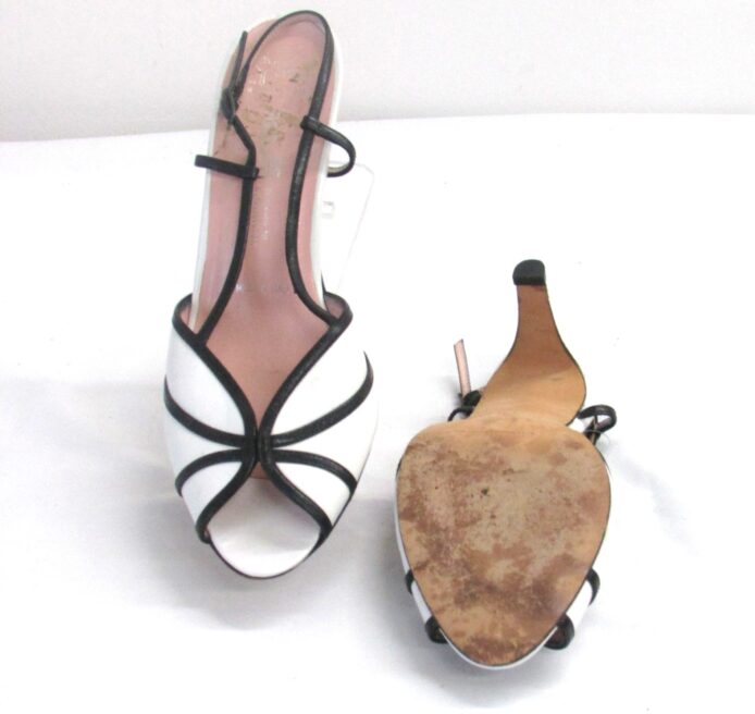 Amalfi Women Vintage Shoes Exclusively for Nordstrom, White/Black Peeptoe, Slingback Heels Size 8.5 - Image 3