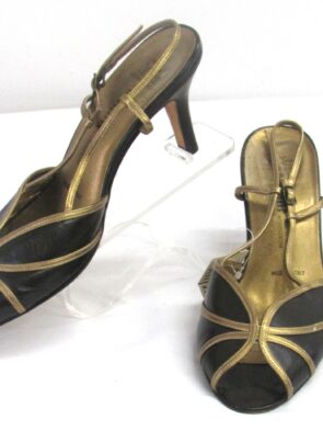 Amalfi Women Vintage Shoes Exclusively for Nordstrom, Brown/Gold Peeptoe, Slingback Heels Size 9