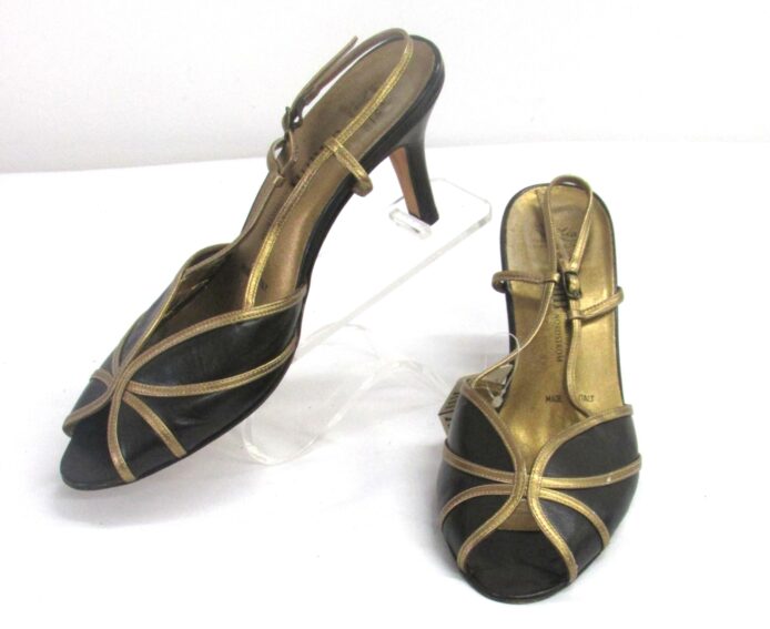 Amalfi Women Vintage Shoes Exclusively for Nordstrom, Brown/Gold Peeptoe, Slingback Heels Size 9