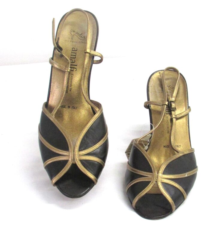 Amalfi Women Vintage Shoes Exclusively for Nordstrom, Brown/Gold Peeptoe, Slingback Heels Size 9 - Image 2