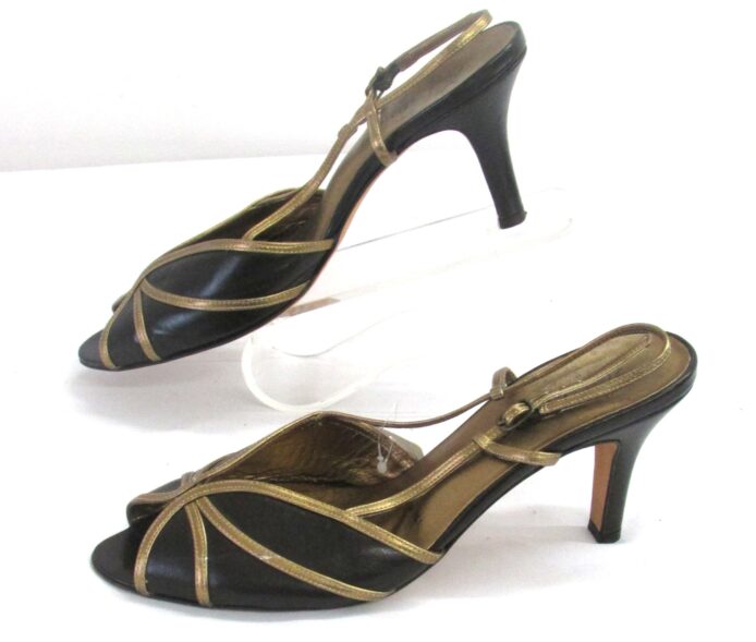 Amalfi Women Vintage Shoes Exclusively for Nordstrom, Brown/Gold Peeptoe, Slingback Heels Size 9 - Image 3