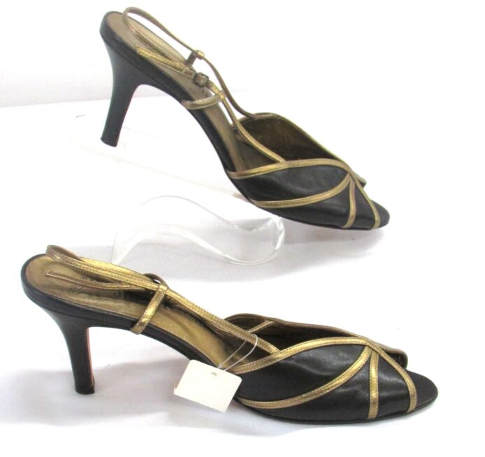 Amalfi Women Vintage Shoes Exclusively for Nordstrom, Brown/Gold Peeptoe, Slingback Heels Size 9 - Image 4