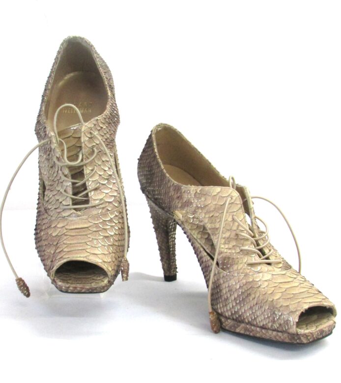 Stuart Weiztman Women Snake Skin Peeptoe Lace Up Heels Size 7