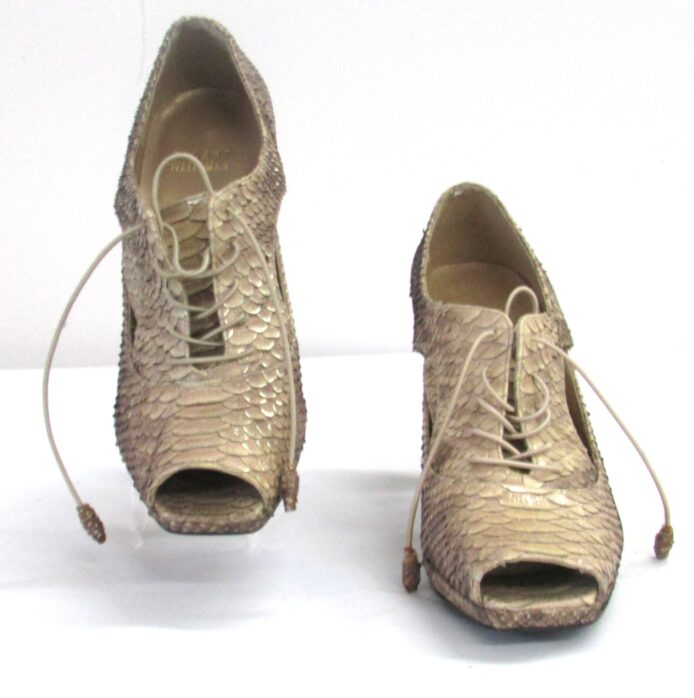 Stuart Weiztman Women Snake Skin Peeptoe Lace Up Heels Size 7 - Image 2