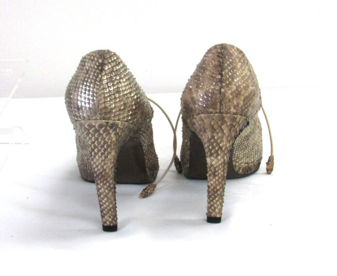 Stuart Weiztman Women Snake Skin Peeptoe Lace Up Heels Size 7 - Image 3