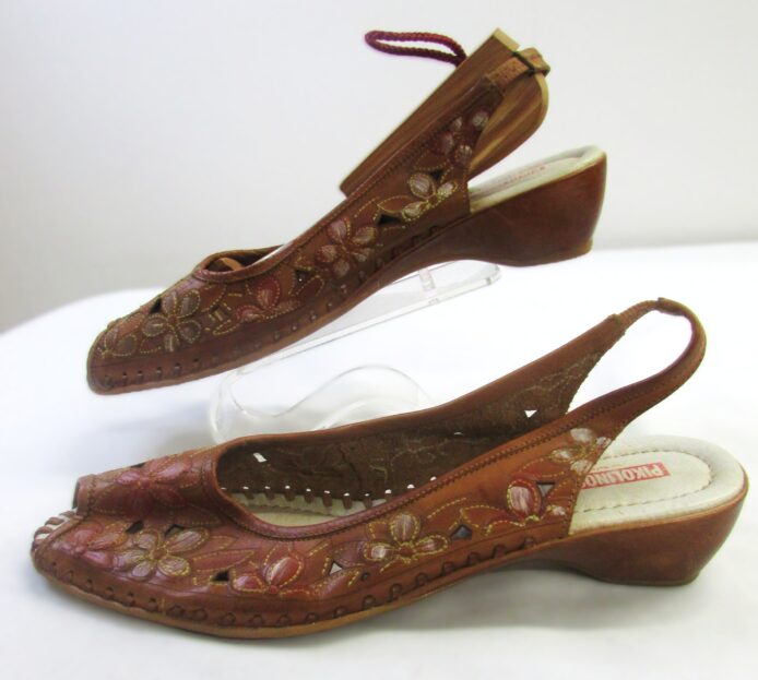 Pikolino's Women's Tan Floral Leather Slingback Sandal Size 42 - Image 4