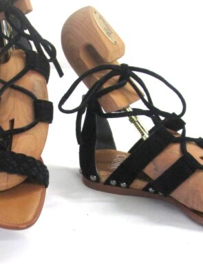 Sarto Franco Sarto Women Black Strappy Suede Sandal, Lace Up w Zipper Back Size 6.5