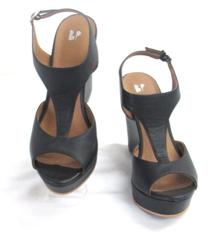 BP Women's Black Leather Open Toe Platform Wedge Ankle Strap Sandals Size 6 - Image 2