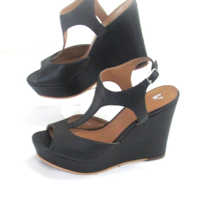 BP Women's Black Leather Open Toe Platform Wedge Ankle Strap Sandals Size 6 - Image 3