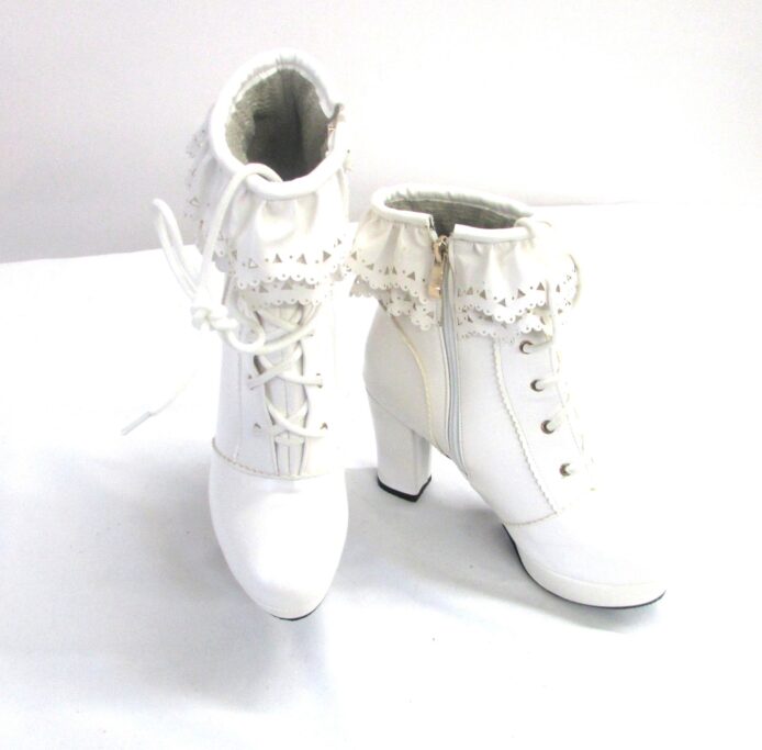 Unbranded White Ankle Boots Ruffled Top w Platform Size 39