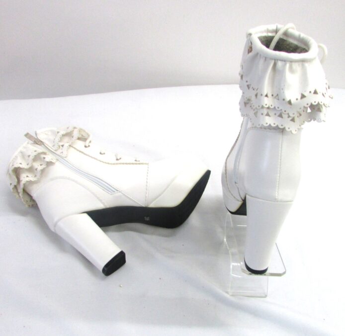 Unbranded White Ankle Boots Ruffled Top w Platform Size 39 - Image 5