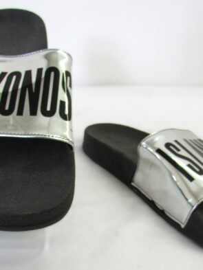 Mykonos Island Silver Black Slides Size 10