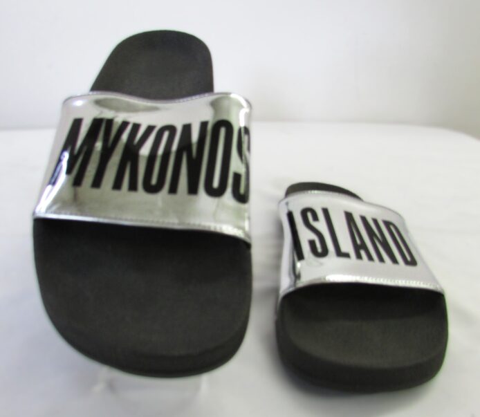 Mykonos Island Silver Black Slides Size 10 - Image 2