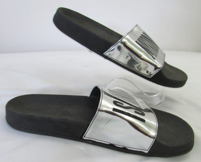 Mykonos Island Silver Black Slides Size 10 - Image 4