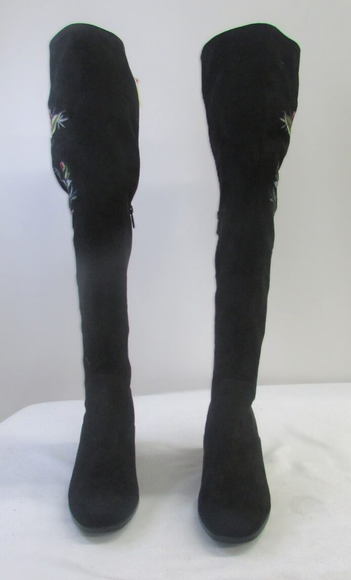 Impo Stretch Women's Black Faux Suede Knee High Fashion Boots w Floral Embroidery Size 9 - Image 2