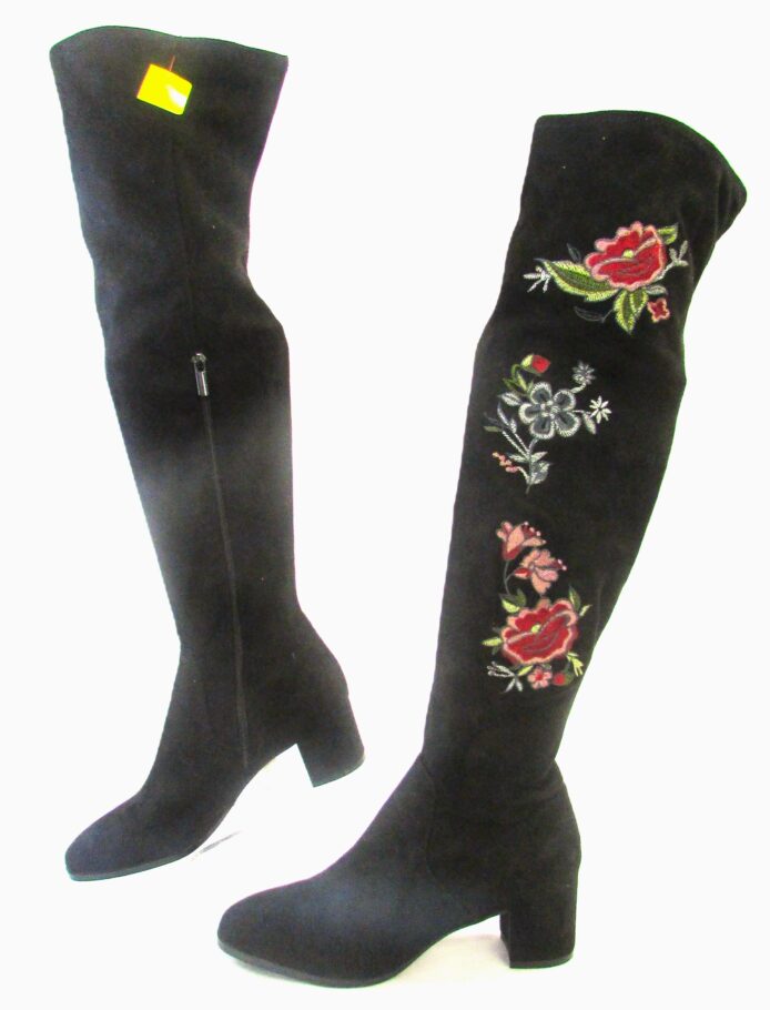 Impo Stretch Women's Black Faux Suede Knee High Fashion Boots w Floral Embroidery Size 9 - Image 3