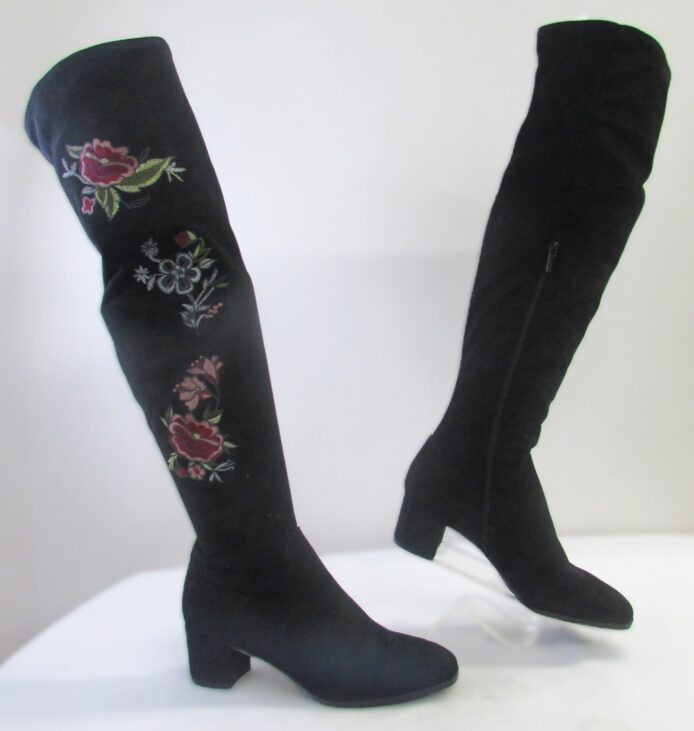 Impo Stretch Women's Black Faux Suede Knee High Fashion Boots w Floral Embroidery Size 9 - Image 4