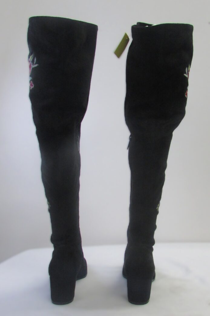 Impo Stretch Women's Black Faux Suede Knee High Fashion Boots w Floral Embroidery Size 9 - Image 5