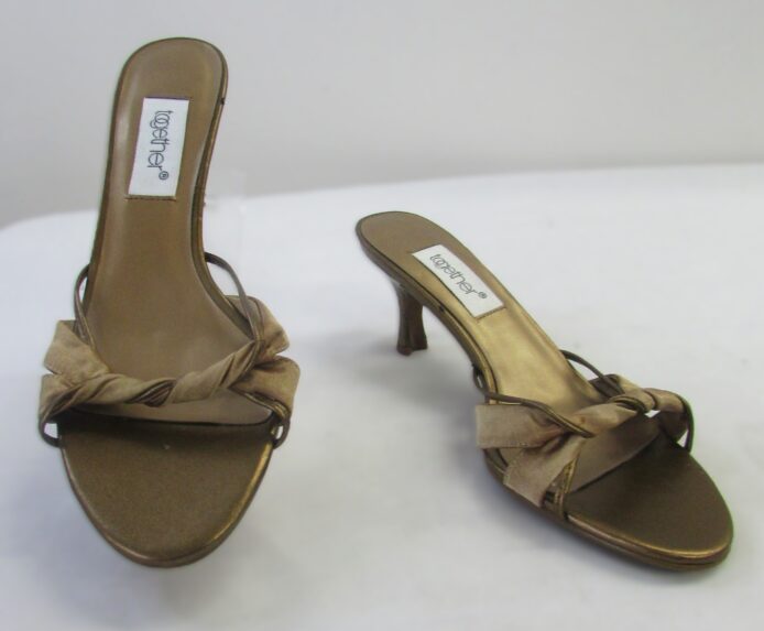 Together Women's Leather Bronze Slip-On Mules Heel Size 7