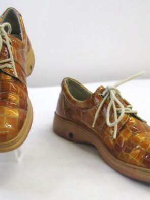 Helle Comfort Romus Women's Mustard Patent Leather Textured Lace Up Shoe Size 37