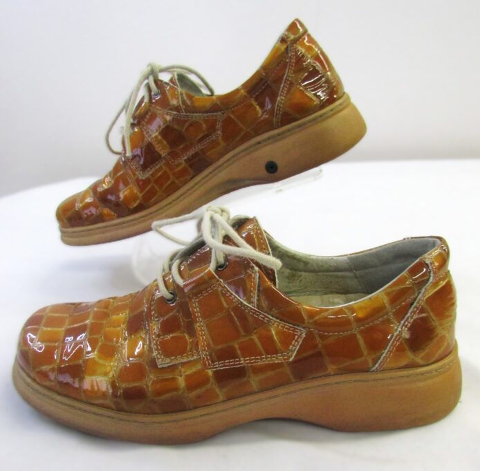 Helle Comfort Romus Women's Mustard Patent Leather Textured Lace Up Shoe Size 37 - Image 5