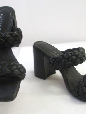 Madden Girl Black Leather Slides w Braided Straps Size 8