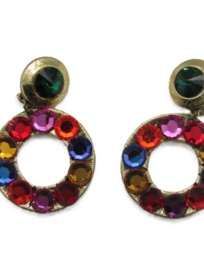 Vintage Multi Color Jewels Clip On Dangling Earrings