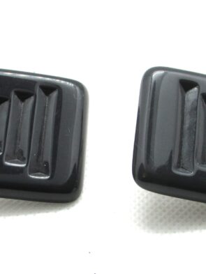 Vintage Signed Monet Grayish/Black Square Clip On Earrings w/Line Details