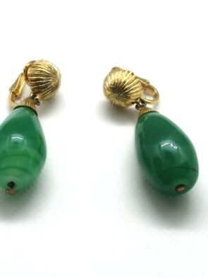 Vintage Stamped Trifari Jade Dangling Clip On Earrings