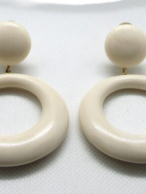 Vintage Retro 1960s Ivory Color Dangle Drop Front Hoop Omega Clip On Earrings