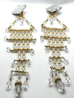 Vintage Clear and Gold Balls Dangling Clip On Earrings