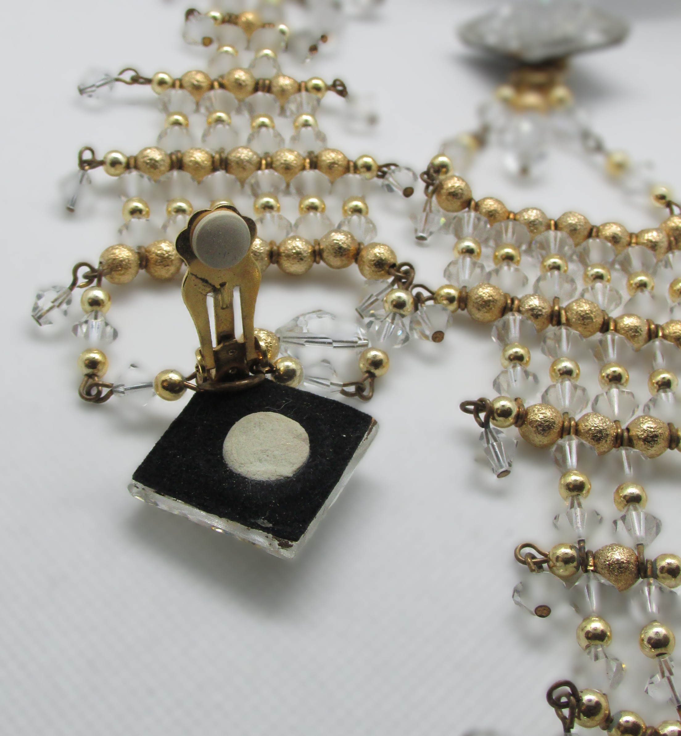 Vintage Clear and Gold Balls Dangling Clip On Earrings - Image 2