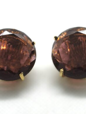 Round Dark Purple Gemstone in Gold Tone Setting Clip On Earrings