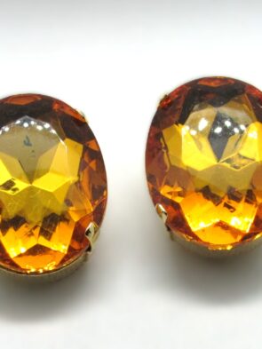 Vintage Signed Les Bernard, Inc. Topaz & Gold Tone Cushion Clip-On Earrings