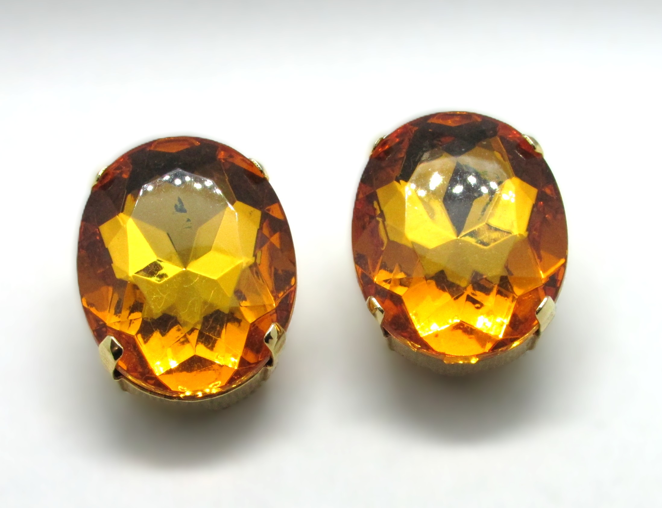 Vintage Signed Les Bernard, Inc. Topaz & Gold Tone Cushion Clip-On Earrings