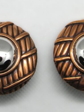 Vintage Signed Antique 1960's Monet Round Copper/Silver Plated Clip On Earrings