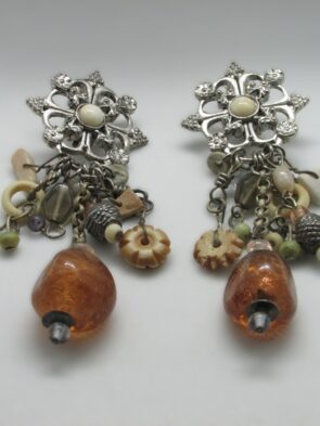 Vintage Earthly Treasures Boho Style Dangle Drop Comfort Clip On Earrings