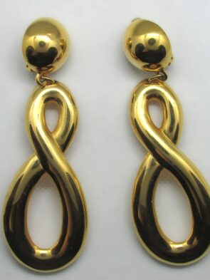Vintage Gold Tone Figure-8 Design Drop/Dangle Clip On Earrings