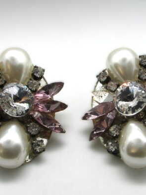 Vintage Rhinestone, Pearl and Lavender Gemstone Comfort Clip On Earrings