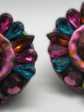 Vintage Silver w Black Stone Clip O Earrings